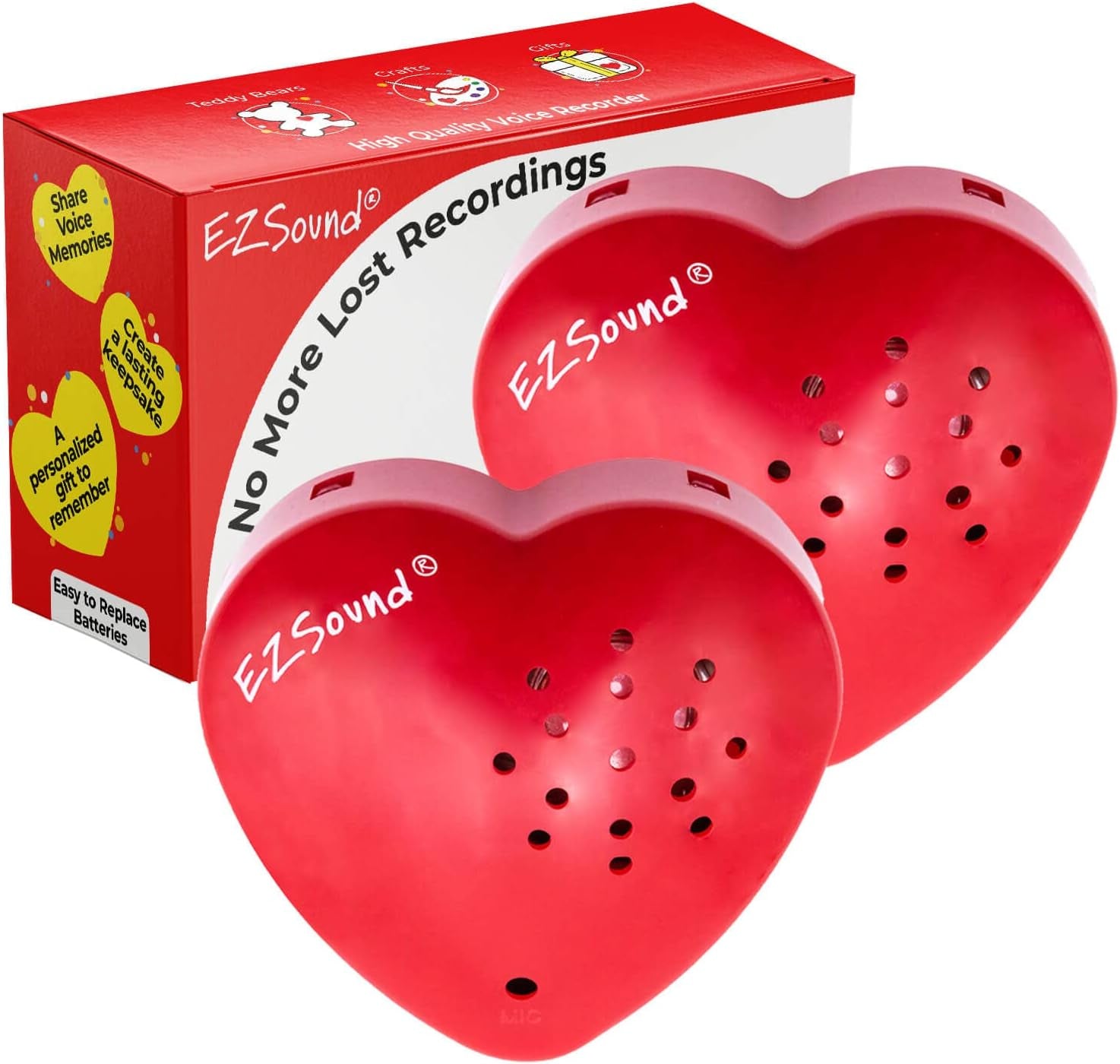 Voice Recorder for Stuffed Animal | 2 Pack - 30 Sec Voice Box for Stuffed Animal | Recording Safe Recordable Heart Button | Sound Module Insert for Build a Bear, Kids, Teddy, Toy and Gifts Red