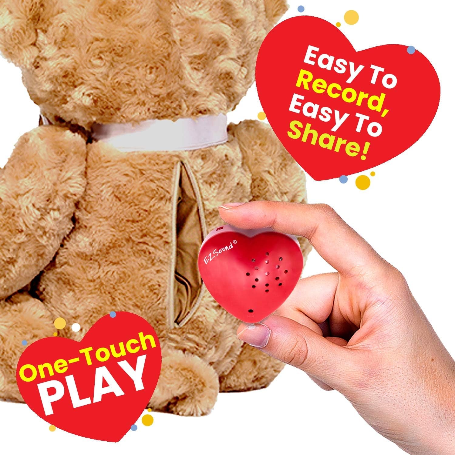 Voice Recorder for Stuffed Animal | 2 Pack - 30 Sec Voice Box for Stuffed Animal | Recording Safe Recordable Heart Button | Sound Module Insert for Build a Bear, Kids, Teddy, Toy and Gifts Red