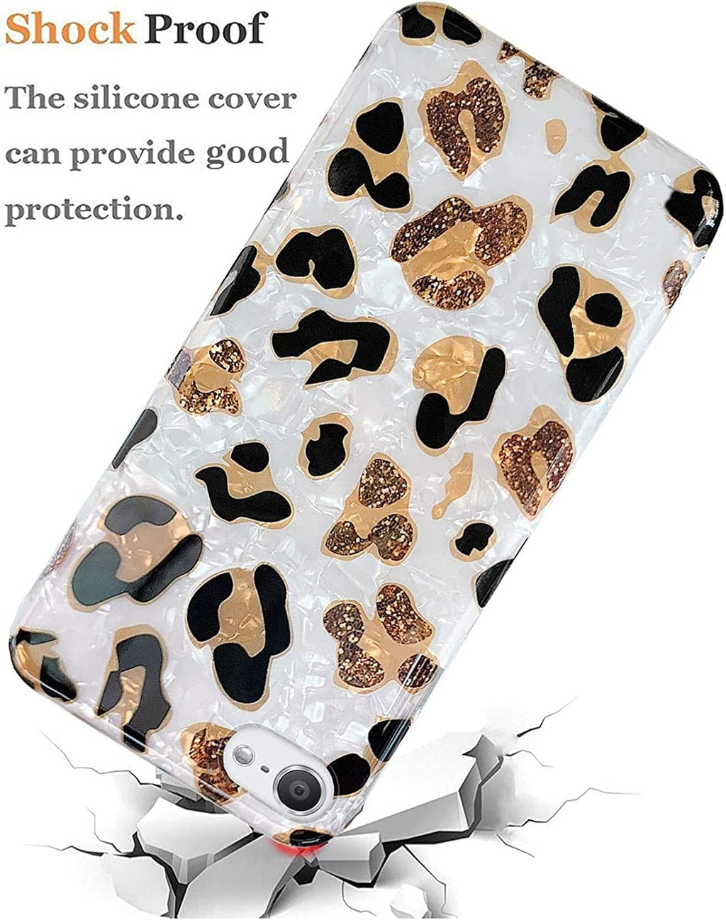 Ipod Touch 7Th Gen Case - Sparkle Translucent Clear Glitter White Leopard Print Soft TPU Silicone Case Cover for Girls Women